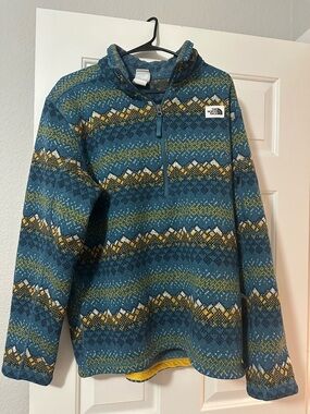 The North Face Teal, Yellow and Navy Patterned Half-Zip Sweater